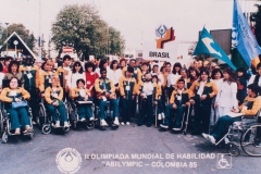 Participação Brasil na Abilympic de 1985 em Bogotá, Colombia. Outubro de 1985. Esta imagem é uma reprodução dos slides da caixa identificada como "Abilympic Colombia". Acervo Romeu Sassaki.