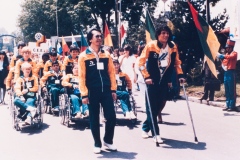 Participação Brasil na Abilympic de 1985 em Bogotá, Colombia. Outubro de 1985. Esta imagem é uma reprodução dos slides da caixa identificada como "Abilympic Colombia". Acervo Romeu Sassaki.