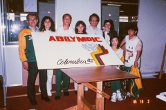 Participação Brasil na Abilympic de 1985 em Bogotá, Colombia. Outubro de 1985. Esta imagem é uma reprodução dos slides da caixa identificada como "Abilympic Colombia". Acervo Romeu Sassaki.